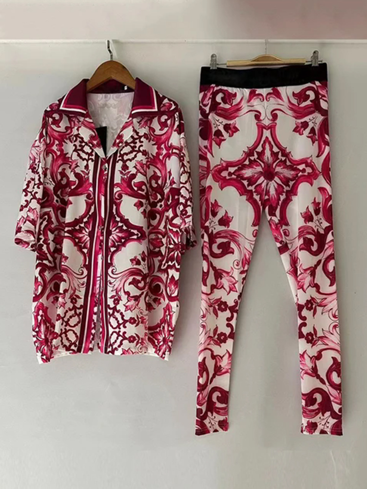 デザイナーレトロ幾何学模様プリントパジャマ風シャツツーピース - Women'S Fashion Pajamas のレビューと価格
